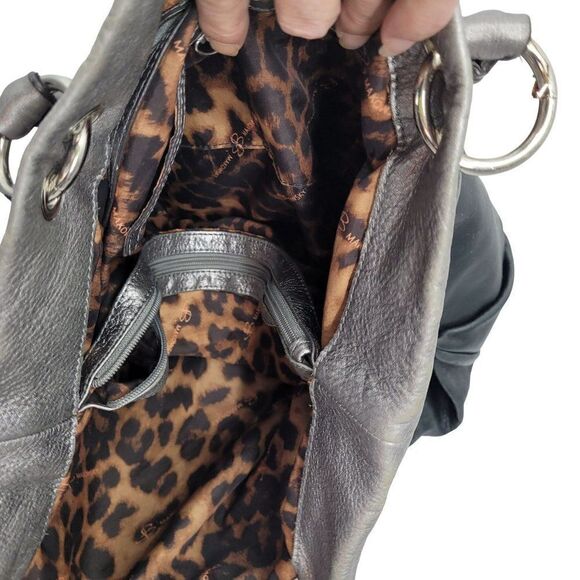 B. Makowsky Shoulder Bag Leather Black Silver Braided Slouchy Large Edgy Baddie - Picture 17 of 17